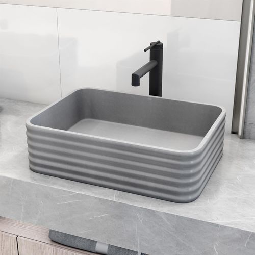 Main product image of Cadman Concreto Stone 18" x 13" x 5" Rectangular Fluted Bathroom Vessel Sink (Ash-Gray)