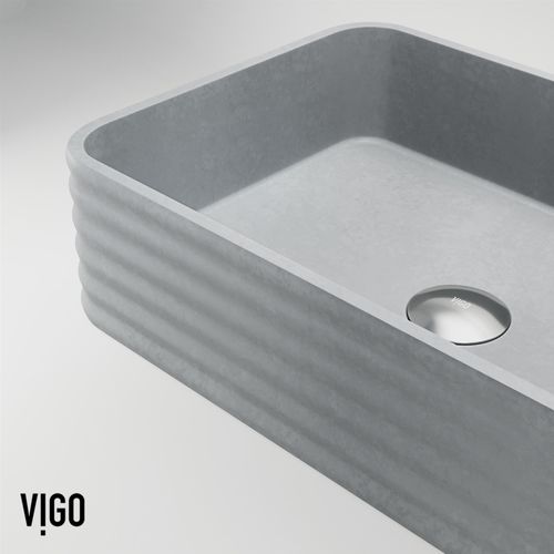 Main product image of Cadman Concreto Stone 18" x 13" x 5" Rectangular Fluted Bathroom Vessel Sink (Ash-Gray)