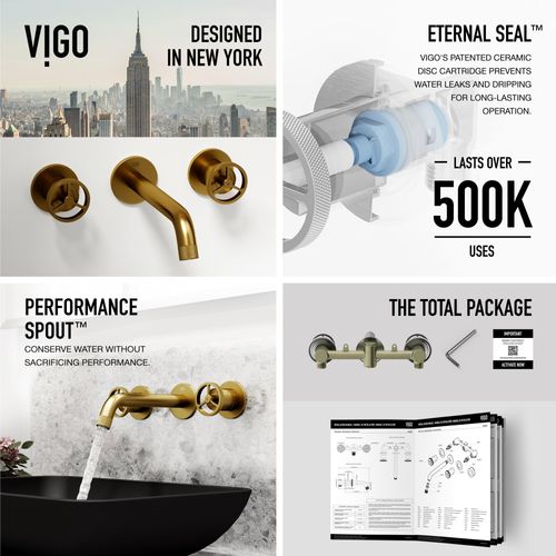 Main product image of Cass Two Handle Wall Mount Bathroom Faucet (Matte Brushed Gold), VG05007MG