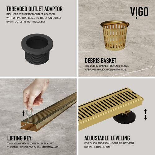 Main product image of Elan 24" Linear Shower Drain (Matte Brushed Gold)