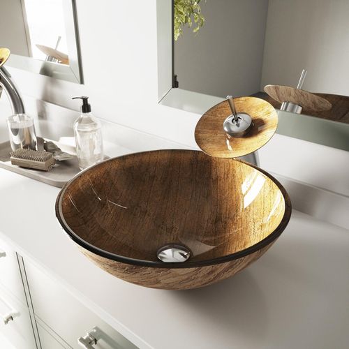 Main product image of Giovanni Glass 17" x 17" x 6" Round Vessel Bathroom Sink (Amber Sunset)