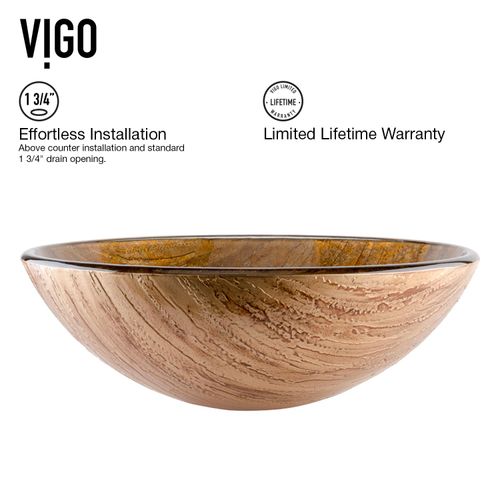 Main product image of Giovanni Glass 17" x 17" x 6" Round Vessel Bathroom Sink (Amber Sunset)