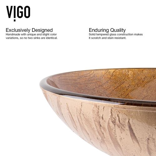 Main product image of Giovanni Glass 17" x 17" x 6" Round Vessel Bathroom Sink (Amber Sunset)