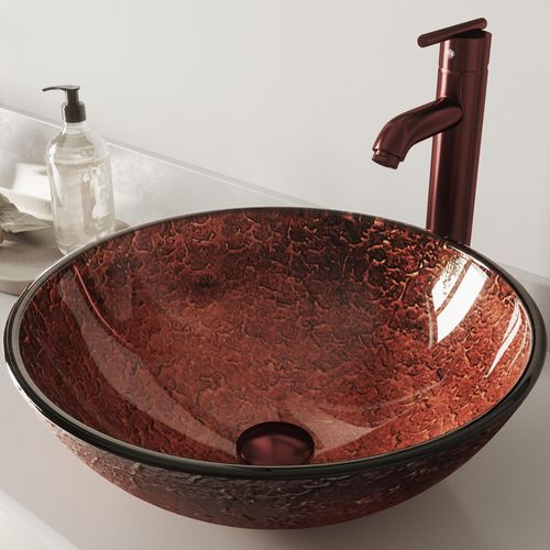 Main product image of Giovanni Glass 17" x 17" x 6" Round Vessel Bathroom Sink (Copper)