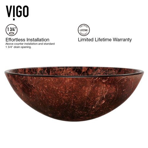 Main product image of Giovanni Glass 17" x 17" x 6" Round Vessel Bathroom Sink (Copper)