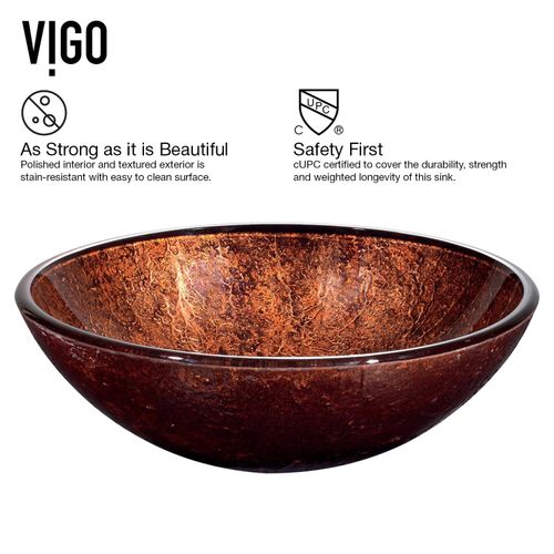 Main product image of Giovanni Glass 17" x 17" x 6" Round Vessel Bathroom Sink (Copper)