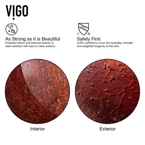 Main product image of Giovanni Glass 17" x 17" x 6" Round Vessel Bathroom Sink (Copper)