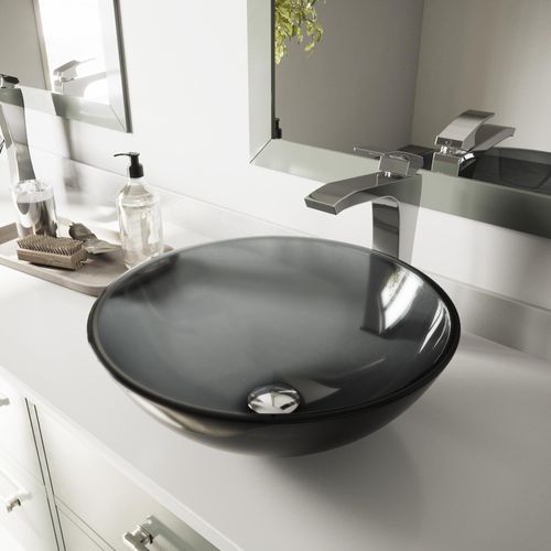 Main product image of Giovanni Glass 17" x 17" x 6" Round Vessel Bathroom Sink (Sheer Black)