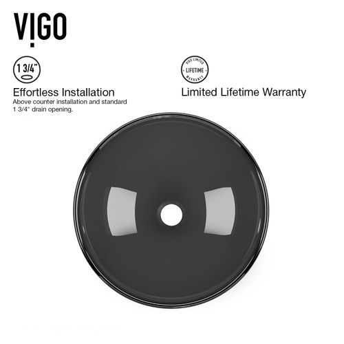 Main product image of Giovanni Glass 17" x 17" x 6" Round Vessel Bathroom Sink (Sheer Black)
