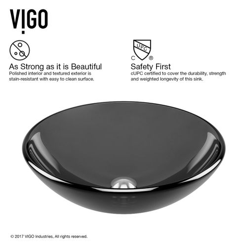 Main product image of Giovanni Glass 17" x 17" x 6" Round Vessel Bathroom Sink (Sheer Black)