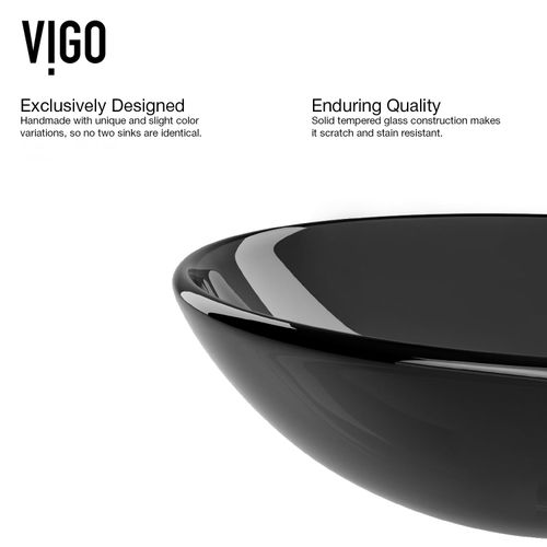 Main product image of Giovanni Glass 17" x 17" x 6" Round Vessel Bathroom Sink (Sheer Black)