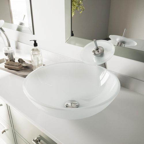 Main product image of Giovanni Glass 17" x 17" x 6" Round Vessel Bathroom Sink (Frosted White)