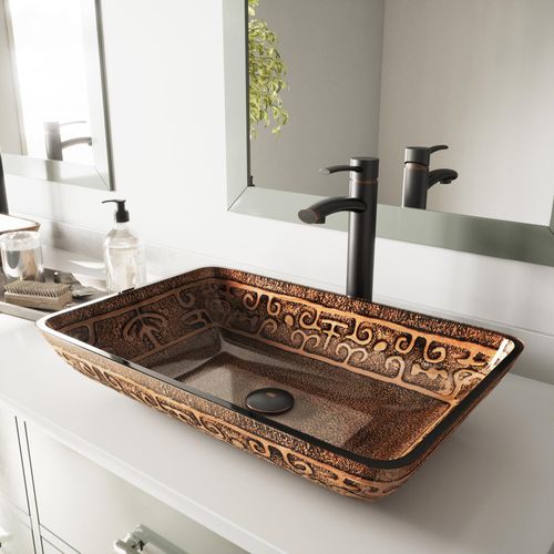 Main product image of Donatello Glass 22" x 15" x 5" Rectangular Vessel Bathroom Sink (Golden Green)