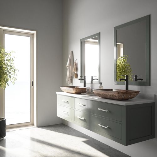 Main product image of Donatello Glass 22" x 15" x 5" Rectangular Vessel Bathroom Sink (Golden Green)