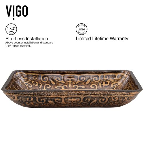 Main product image of Donatello Glass 22" x 15" x 5" Rectangular Vessel Bathroom Sink (Golden Green)