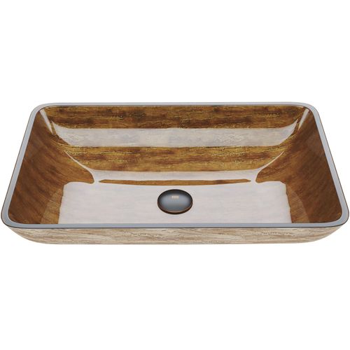 Main product image of Donatello Glass 23" x 15" x 5" Rectangular Vessel Bathroom Sink (Wooden Brown)