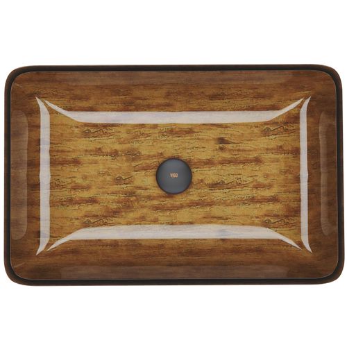 Main product image of Donatello Glass 23" x 15" x 5" Rectangular Vessel Bathroom Sink (Wooden Brown)