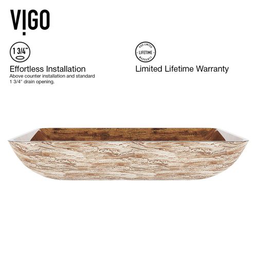 Main product image of Donatello Glass 23" x 15" x 5" Rectangular Vessel Bathroom Sink (Wooden Brown)