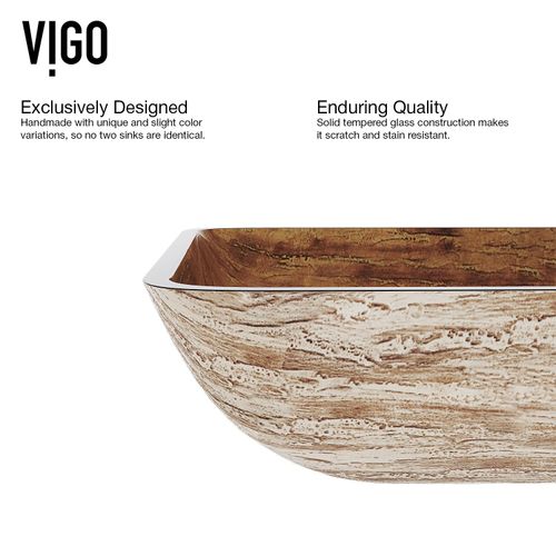 Main product image of Donatello Glass 23" x 15" x 5" Rectangular Vessel Bathroom Sink (Wooden Brown)