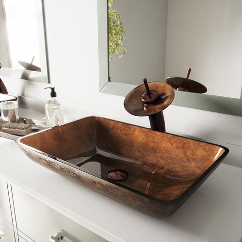 Main product image of Donatello Glass 22" x 15" x 5" Rectangular Vessel Bathroom Sink (Artistic Chocolate Brown)