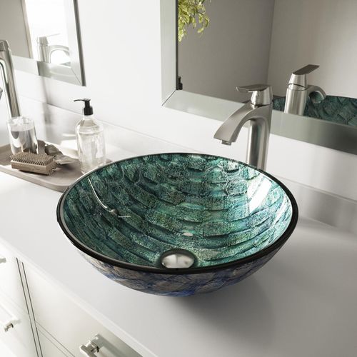 Main product image of Giovanni Glass 17" x 17" x 6" Round Vessel Bathroom Sink (Oceania Blue)