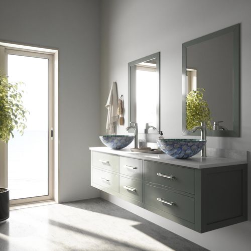 Main product image of Giovanni Glass 17" x 17" x 6" Round Vessel Bathroom Sink (Oceania Blue)