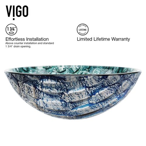 Main product image of Giovanni Glass 17" x 17" x 6" Round Vessel Bathroom Sink (Oceania Blue)