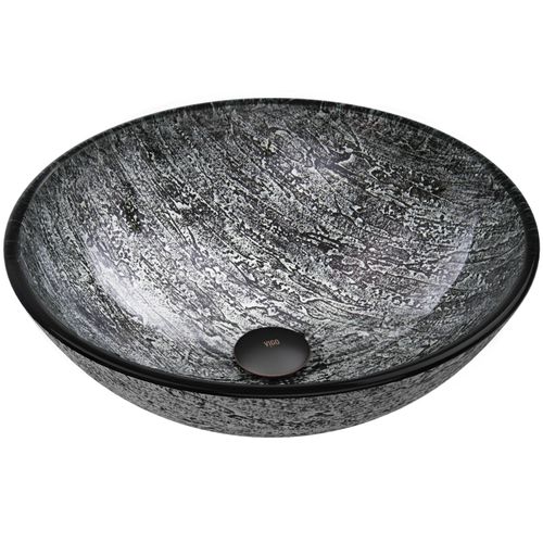 Main product image of Giovanni Glass 17" x 17" x 6" Round Vessel Bathroom Sink (Titanium Gray)