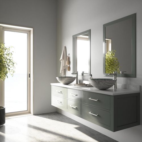 Main product image of Giovanni Glass 17" x 17" x 6" Round Vessel Bathroom Sink (Titanium Gray)