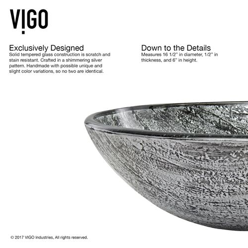 Main product image of Giovanni Glass 17" x 17" x 6" Round Vessel Bathroom Sink (Titanium Gray)