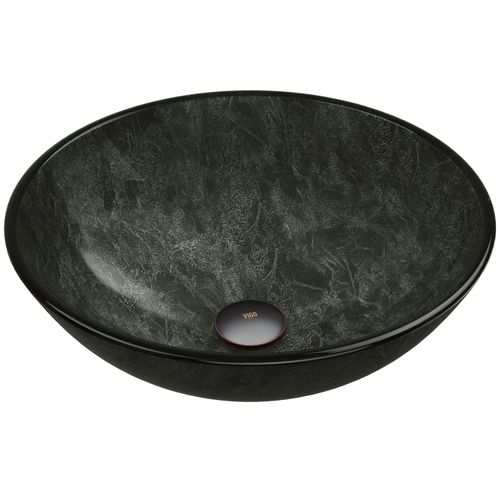 Main product image of Giovanni Glass 17" x 17" x 6" Round Vessel Bathroom Sink (Onyx Gray)