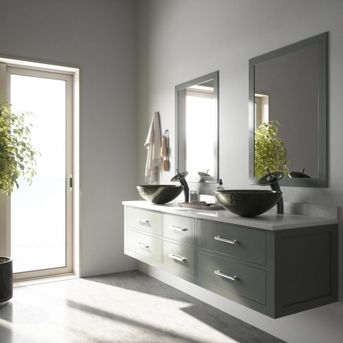 Main product image of Giovanni Glass 17" x 17" x 6" Round Vessel Bathroom Sink (Onyx Gray)