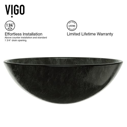 Main product image of Giovanni Glass 17" x 17" x 6" Round Vessel Bathroom Sink (Onyx Gray)