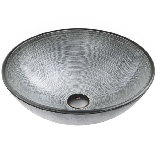 Main product image of Giovanni Glass 17" x 17" x 6" Round Vessel Bathroom Sink (Artistic Silver)