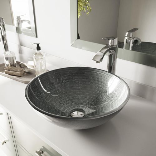 Main product image of Giovanni Glass 17" x 17" x 6" Round Vessel Bathroom Sink (Artistic Silver)