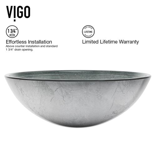 Main product image of Giovanni Glass 17" x 17" x 6" Round Vessel Bathroom Sink (Artistic Silver)