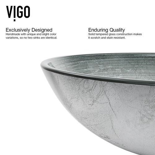 Main product image of Giovanni Glass 17" x 17" x 6" Round Vessel Bathroom Sink (Artistic Silver)