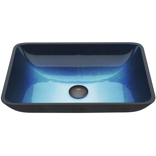 Main product image of Donatello Glass 18" x 13" x 4" Rectangular Vessel Bathroom Sink (Turquoise Blue)