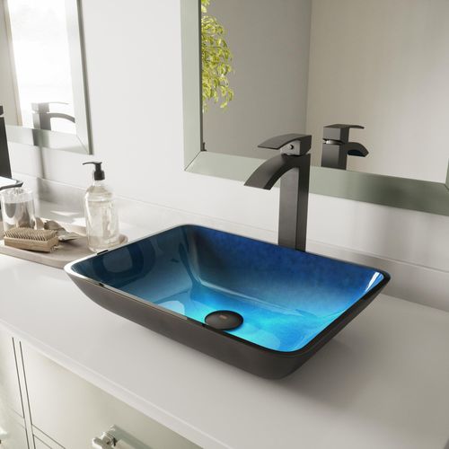 Main product image of Donatello Glass 18" x 13" x 4" Rectangular Vessel Bathroom Sink (Turquoise Blue)