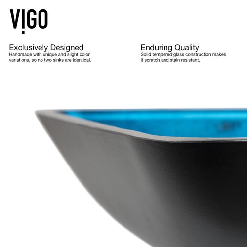 Main product image of Donatello Glass 18" x 13" x 4" Rectangular Vessel Bathroom Sink (Turquoise Blue)