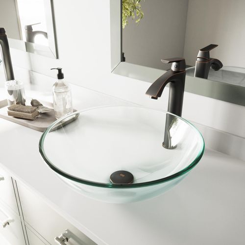 Main product image of Giovanni Glass 17" x 17" x 7" Round Vessel Bathroom Sink (Iridescent)