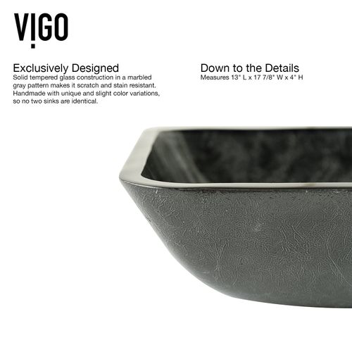 Main product image of Donatello Glass 18" 13" x 4" Rectangular Vessel Bathroom Sink (Artistic Onyx Gray)