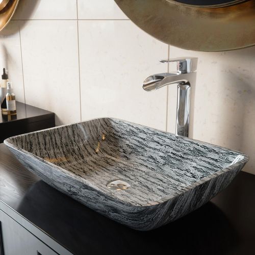 Main product image of Donatello Glass 18" x 13" x 4" Rectangular Vessel Bathroom Sink (Artistic Titanium Gray)