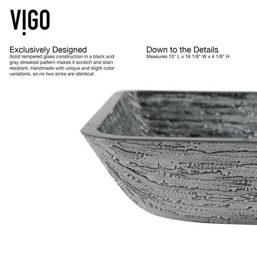 Main product image of Donatello Glass 18" x 13" x 4" Rectangular Vessel Bathroom Sink (Artistic Titanium Gray)