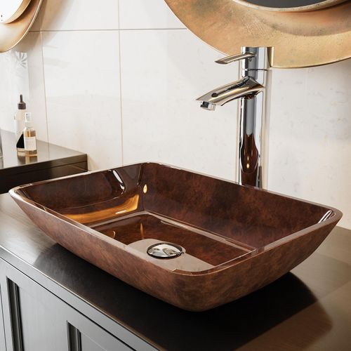 Main product image of Donatello Glass 18" x 13" x 4" Rectangular Vessel Bathroom Sink (Artistic Rubywood)