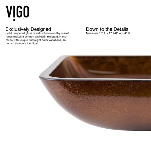 Main product image of Donatello Glass 18" x 13" x 4" Rectangular Vessel Bathroom Sink (Artistic Rubywood)