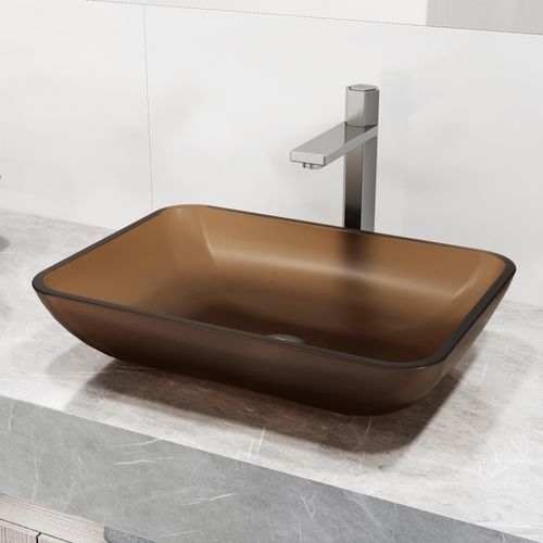 Main product image of Sottile Glass 18" x 13" x 4" Rectangular Bathroom Vessel Sink (Amber Gold)