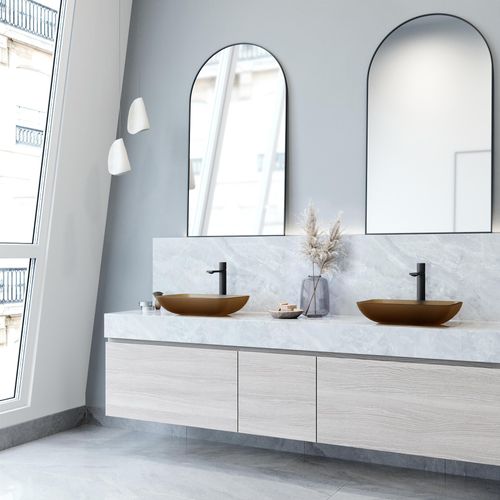 Main product image of Sottile Glass 18" x 13" x 4" Rectangular Bathroom Vessel Sink (Amber Gold)