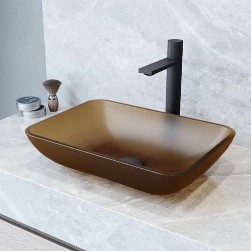 Main product image of Sottile Glass 18" x 13" x 4" Rectangular Bathroom Vessel Sink (Amber Gold)