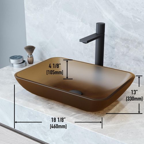 Main product image of Sottile Glass 18" x 13" x 4" Rectangular Bathroom Vessel Sink (Amber Gold)